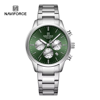 NAVIFORCE NF8076 Stainless Steel Fashion Casual Business Chronograph Luminous Date Display Quartz Watch For Men - Green Silver